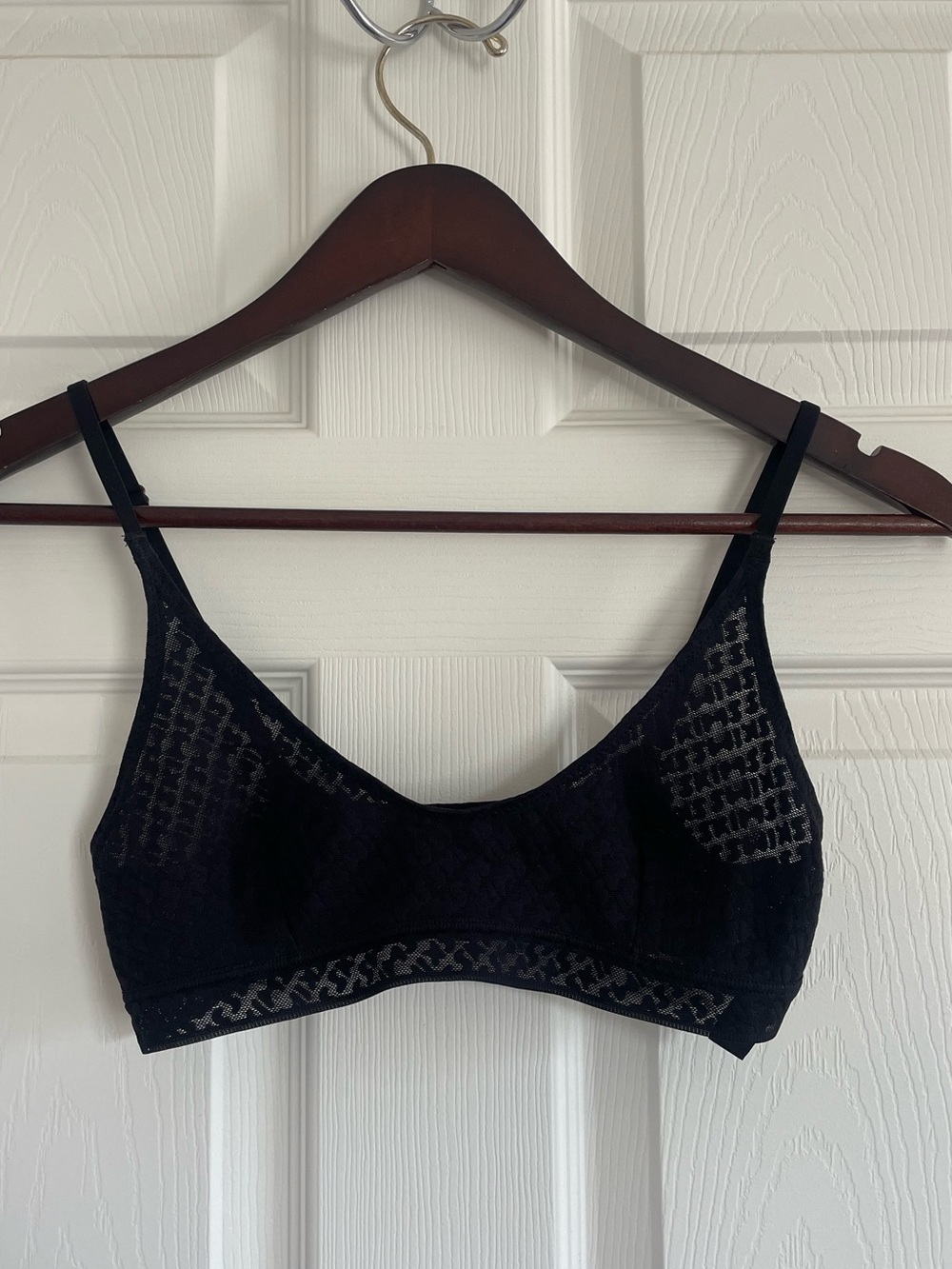 SKIMS Black Lace Knit Bralette Size S Sheer Layering Minimalist